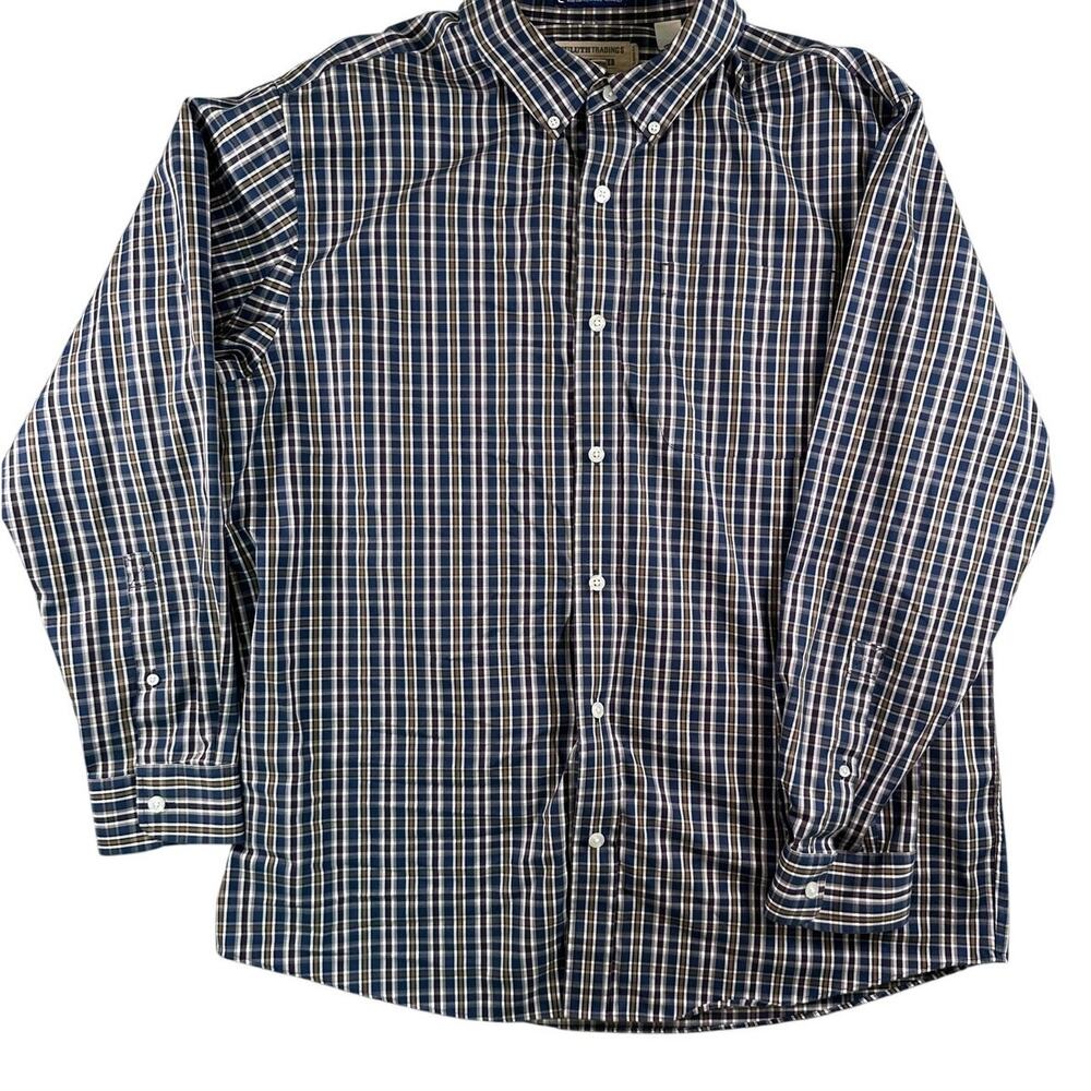 Duluth Mens Wrinklefighter Magnet Large Blue Gold Purple White Plaid Long Sleeve
